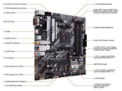 Foto 3 | Placa Madre Asus Prime B550m-a Ac Amd Am4 Ryzen De Tercera Generación - Venta Internacional.