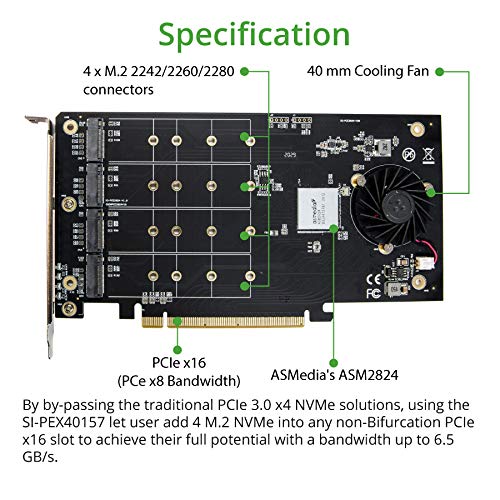 Foto 5 pulgar | Controlador Riser Syba Quad M.2 Nvme A Pcie 3.0 X16 - Venta Internacional.