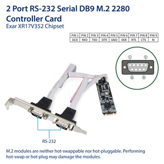 Foto 2 | Tarjeta Controladora Io Crest De 2 Puertos Rs-232 Db9 Serial M.2 B+m - Venta Internacional.