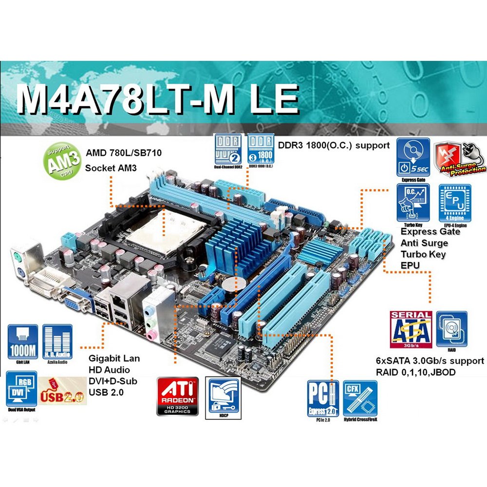 Foto 2 pulgar | Placa Base Asus M4a78lt-m Le Socket Am3 Amd 760g Ddr3 - Venta Internacional.