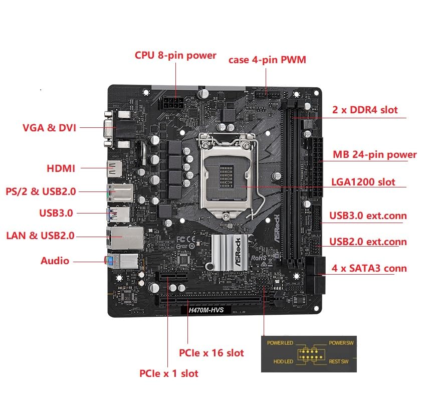 Foto 3 pulgar | Placa Madre Asrock H470m-hvs Ddr4 64 Gb 2933 Mhz Intel De 10ª Generación - Venta Internacional.