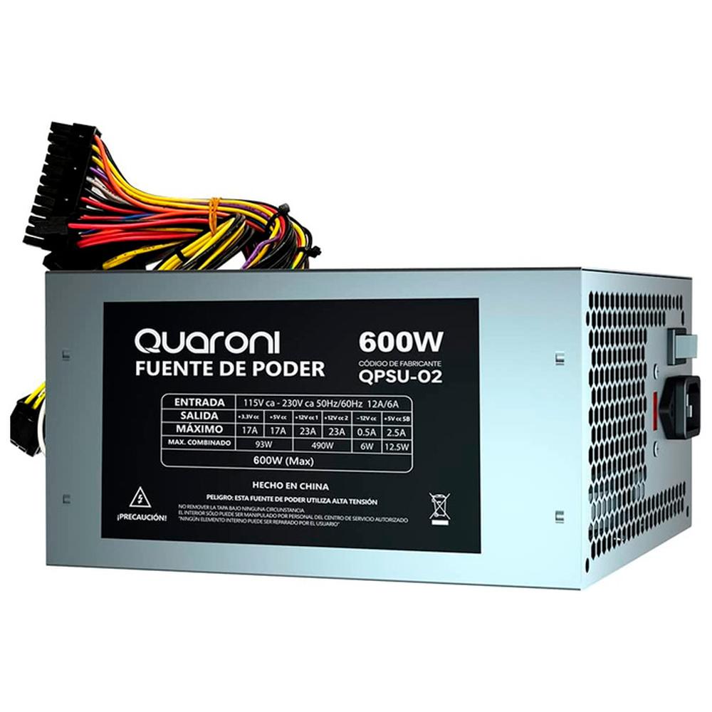 Foto 1 | Fuente De Poder PC 600w Quaroni Atx 24p Sata Qpsu-02 color Gris