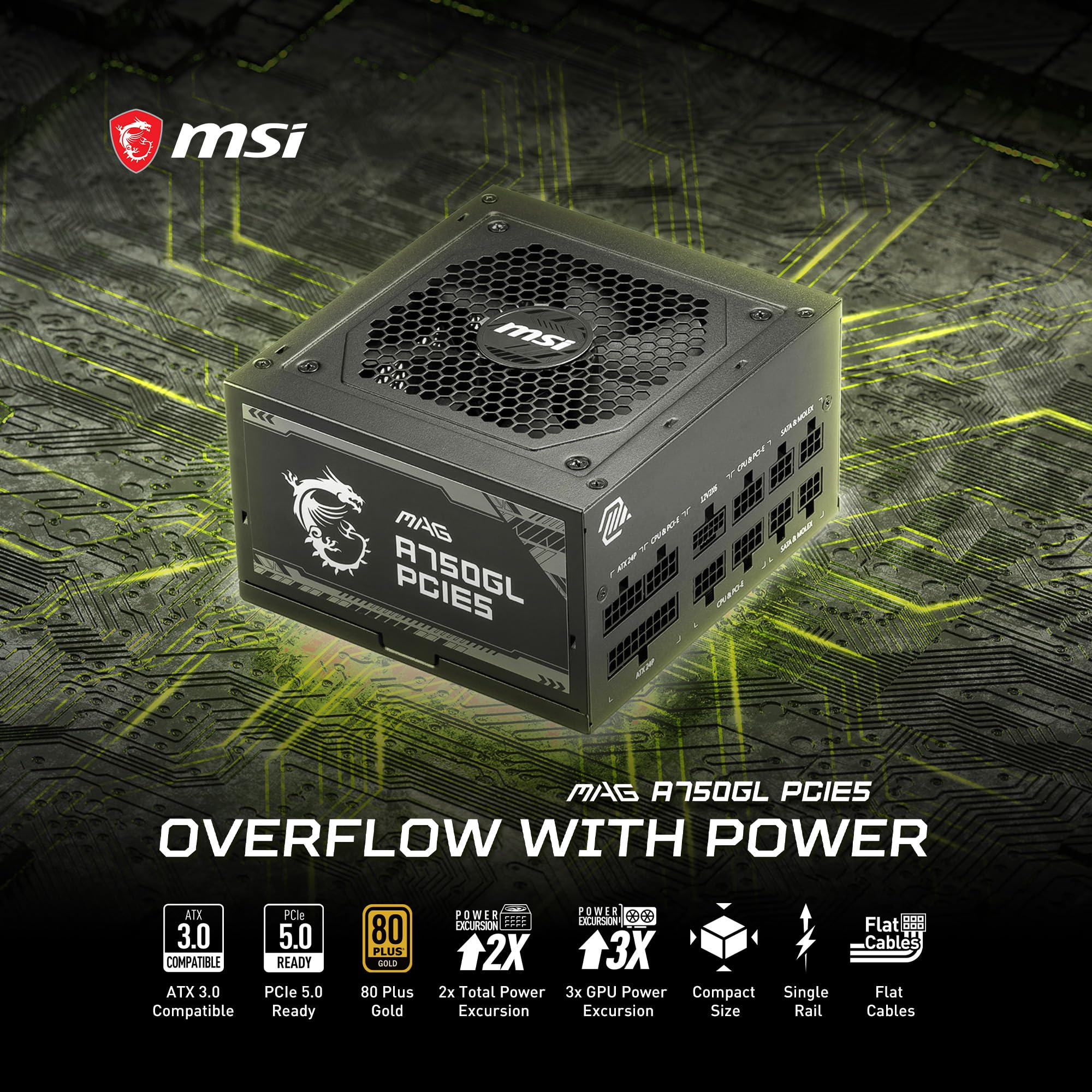 Foto 3 pulgar | Fuente de Alimentación Msi Mag A750gl 750w 80 Plus Gold Totalmente Modular - Venta Internacional