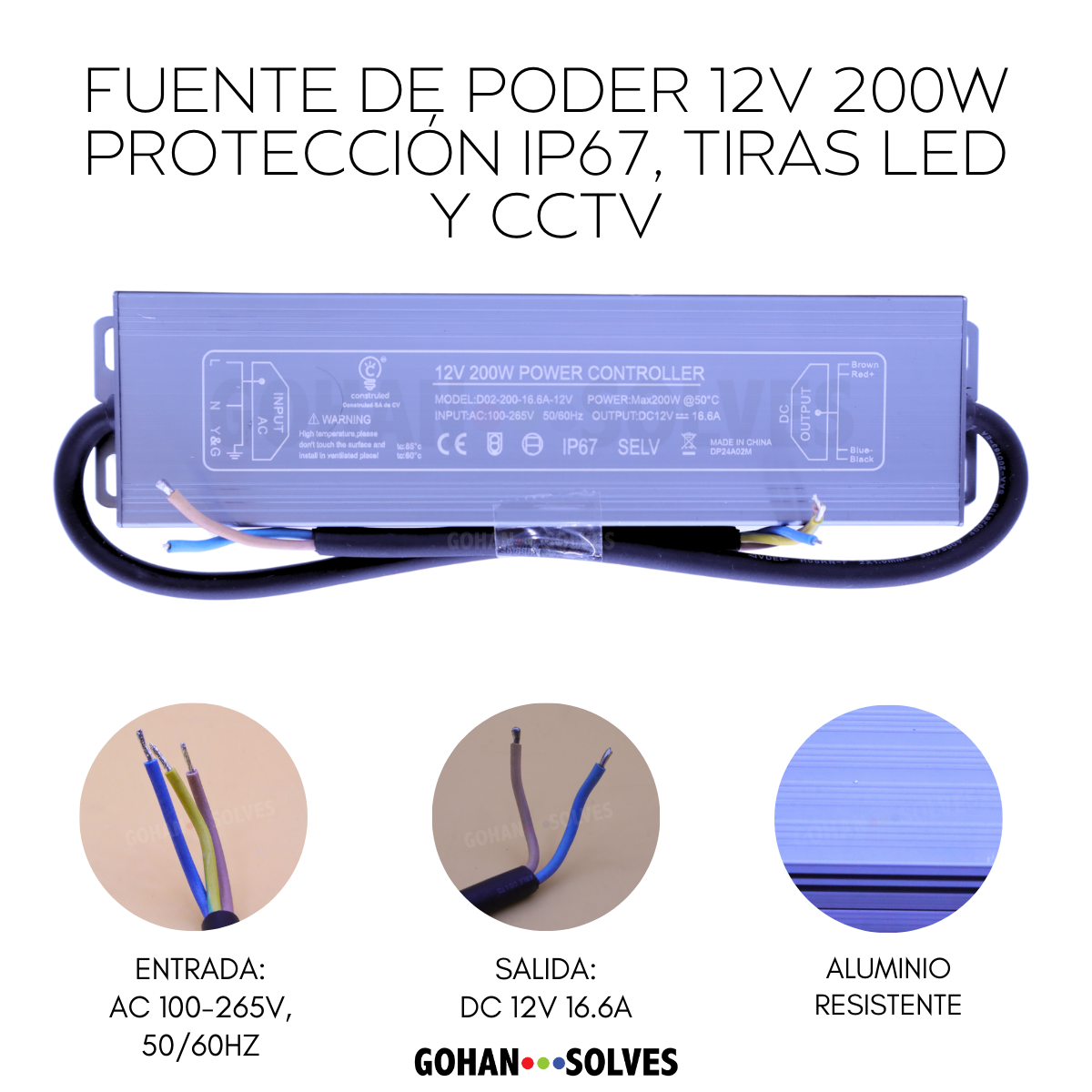 Foto 3 pulgar | Fuente De Poder 12v 200w Protección Ip67, Tiras Led Y Cctv