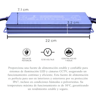 Foto 2 | Fuente De Poder 12v 300w Para Iluminación Led Y Cctv, Ip67