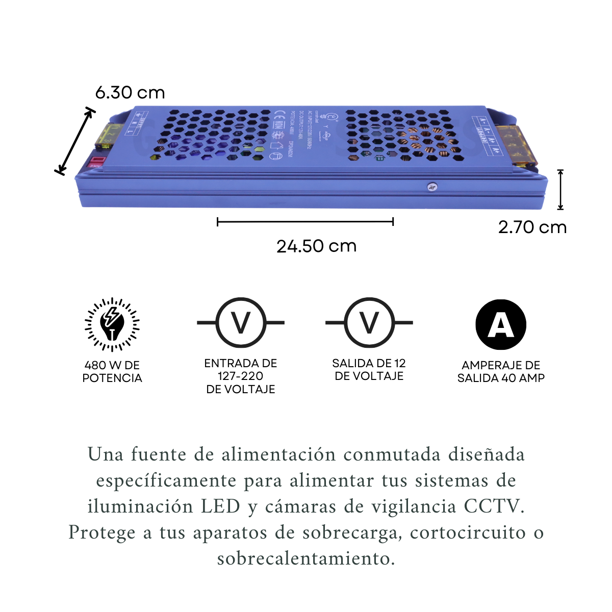 Foto 5 pulgar | Fuente 480w Conmutada Interior 12v, Ideal Para Led Y Cctv