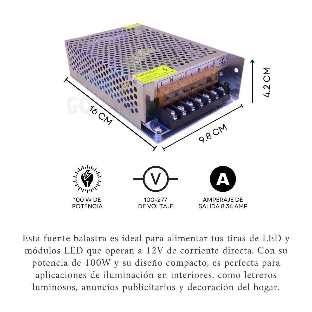 Foto 4 pulgar | Fuente De Poder Balastra Interior 100w 12v