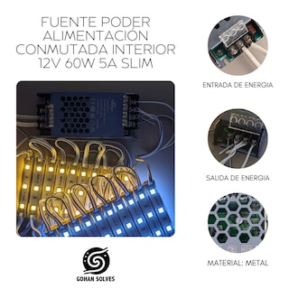Foto 5 | Fuente Poder Alimentación Conmutada Interior 12v 60w 5a Slim