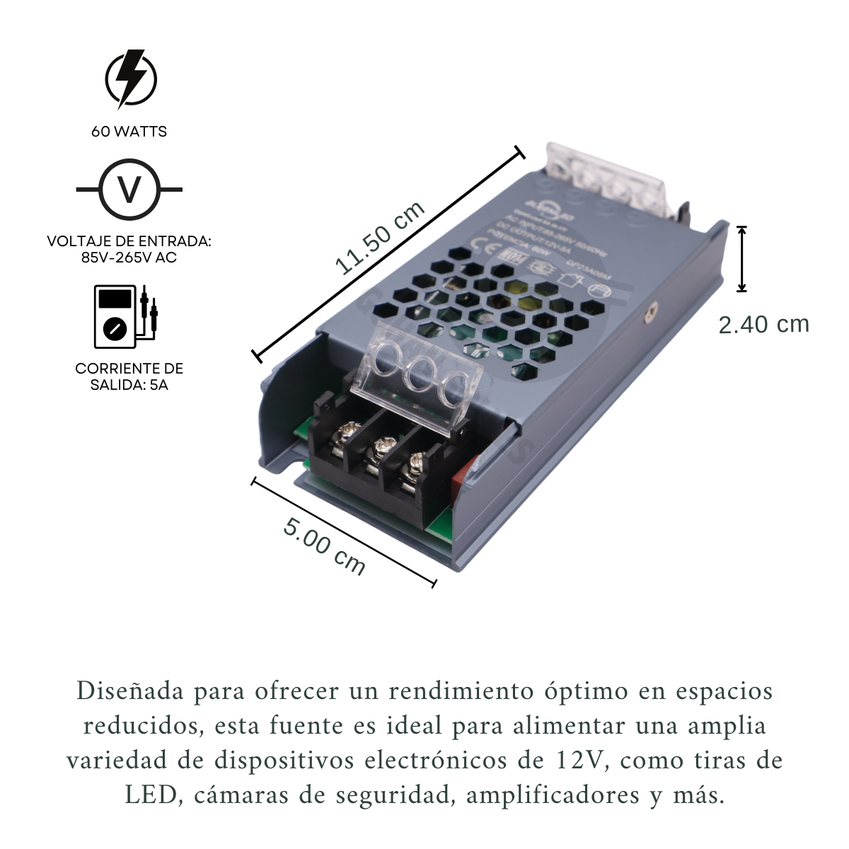 Foto 6 | Fuente Poder Alimentación Conmutada Interior 12v 60w 5a Slim