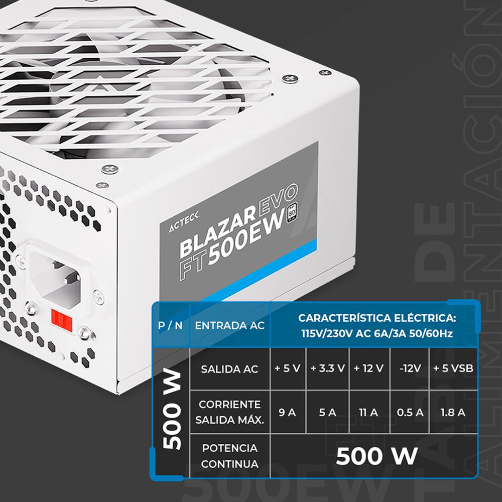 Foto 3 pulgar | Fuente De Poder Pc 500w Acteck Blazar Evo Ft500ew Atx Blanco Es-05001ew