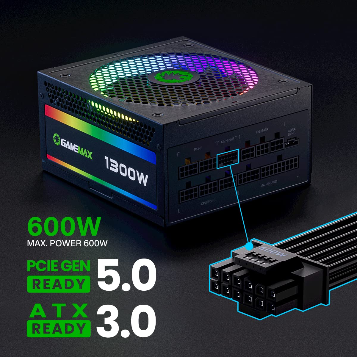 Foto 5 pulgar | Fuente De Alimentación Gamemax 1300w 80+ Platinum Certificada Rgb-1300 - Venta Internacional.