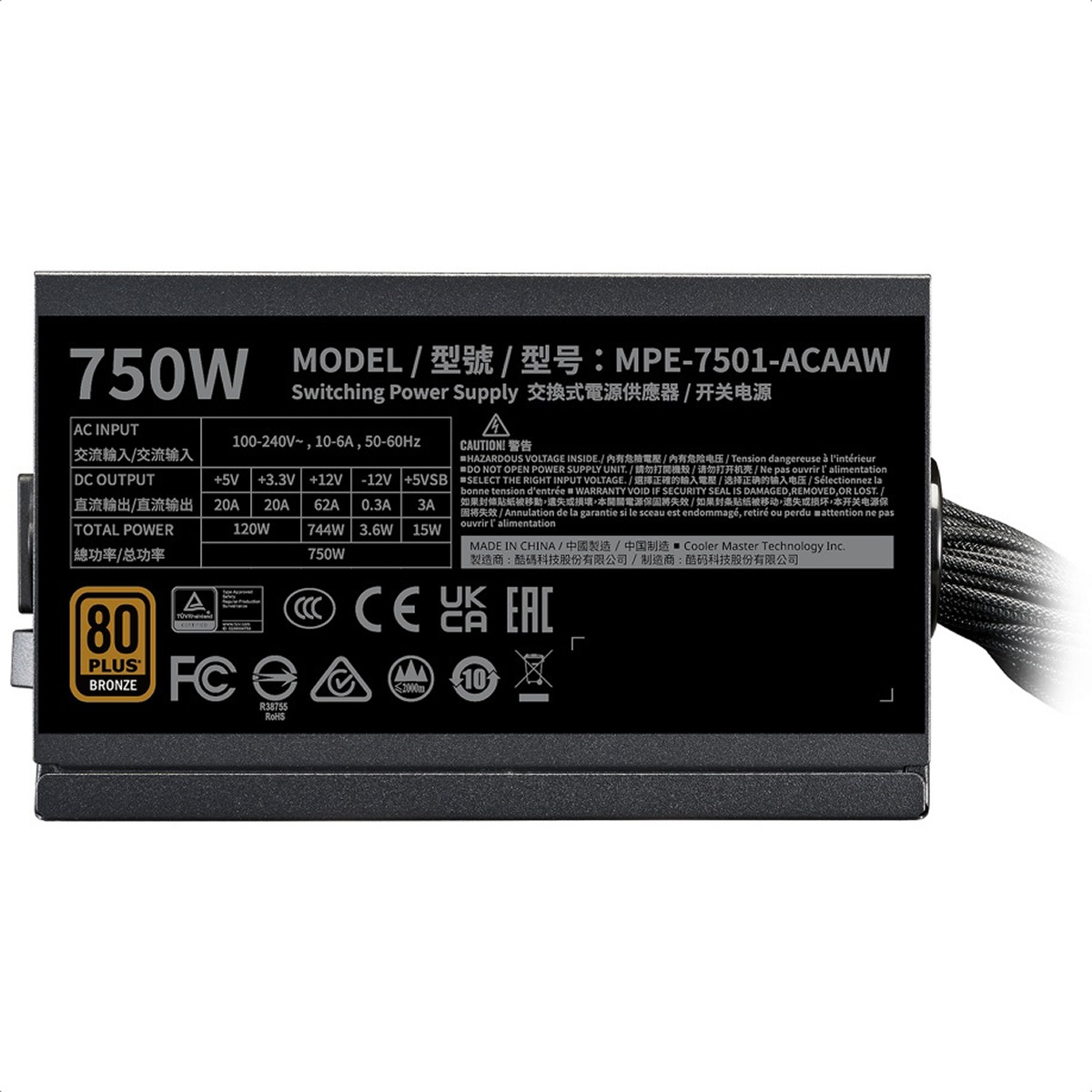 Foto 4 pulgar | Fuente De Poder Cooler Master Mwe Bronze 750 V3 750w 80 Plus Mpe-7501-acaaw-3bus