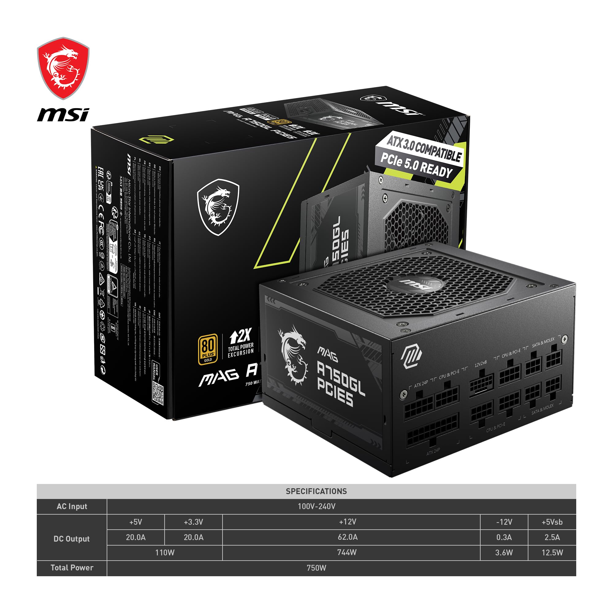 Foto 8 pulgar | Dispositivo De Alimentación Del Sistema Msi Mag A750gl Pcie5 Con Cable De La Ue - Venta Internacional.