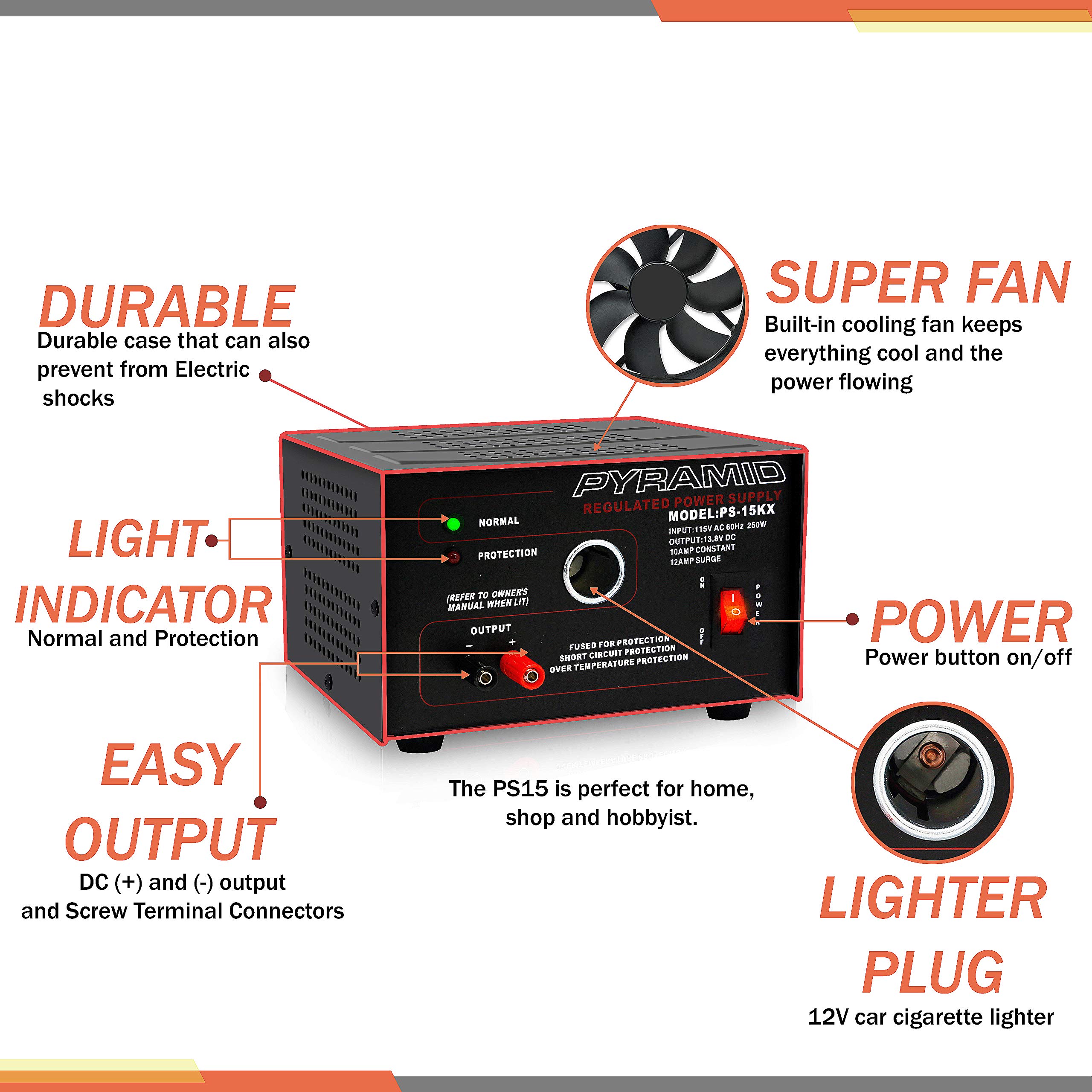 Foto 3 | Fuente De Alimentación De Sobremesa Pyramid Ps15k.5 10 A 13,8 V Dc 115 V Ac 250 W - Venta Internacional.