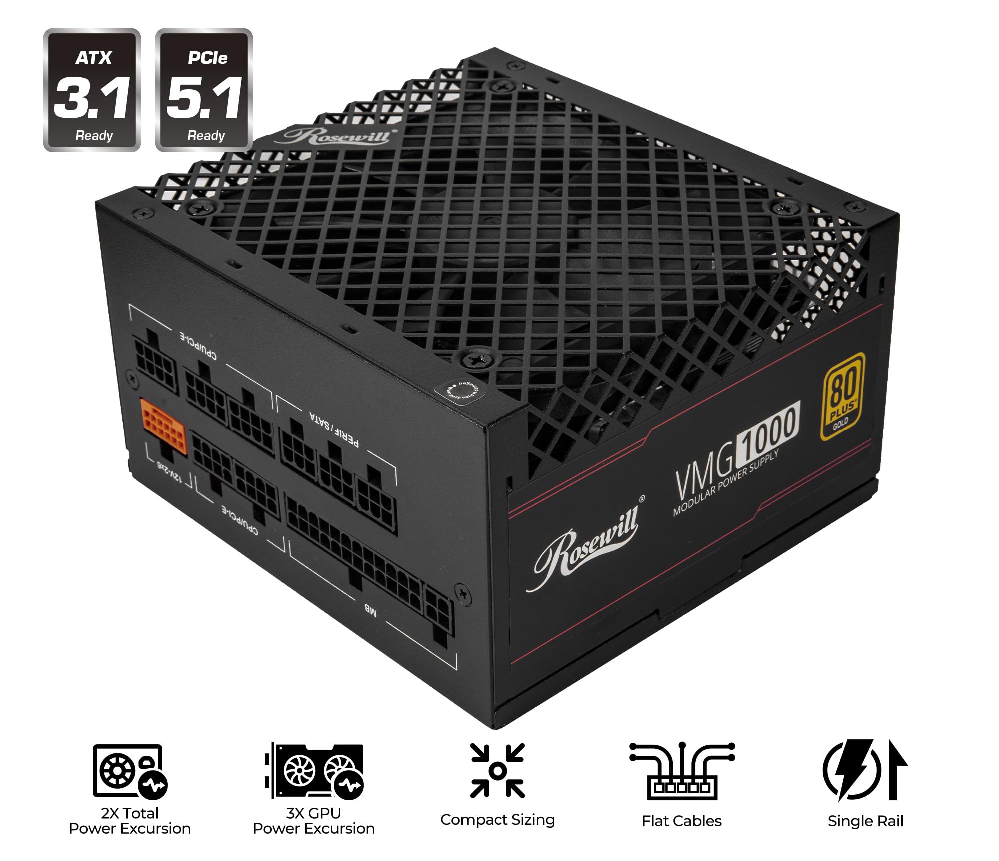 Foto 3 pulgar | Fuente De Alimentación Rosewill Vmg 1000w 80+ Gold Completamente Modular - Venta Internacional.
