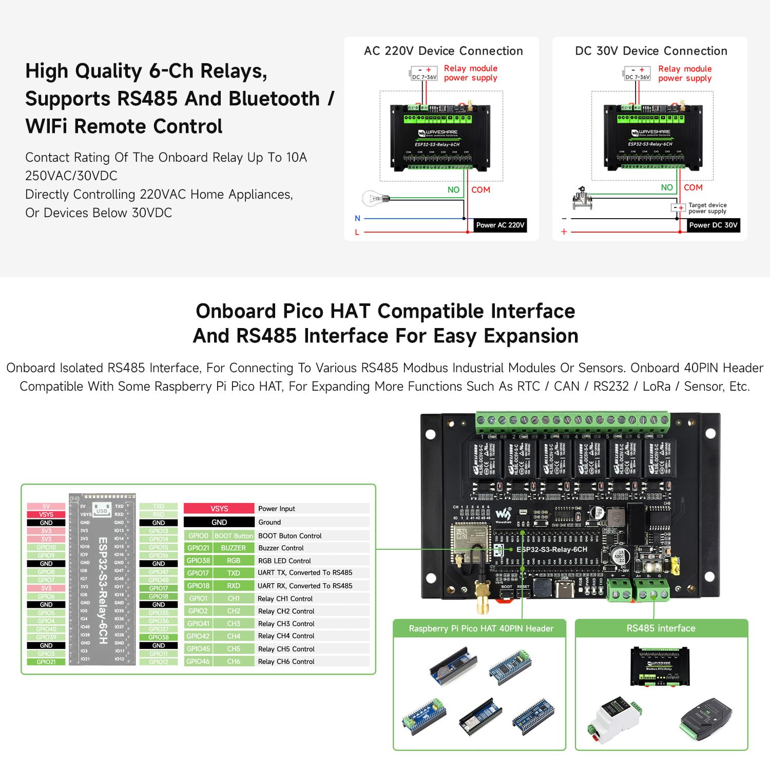Foto 7 pulgar | Módulo De Relé Wifi Industrial Waveshare Esp32-s3 De 6 Canales - Venta Internacional.
