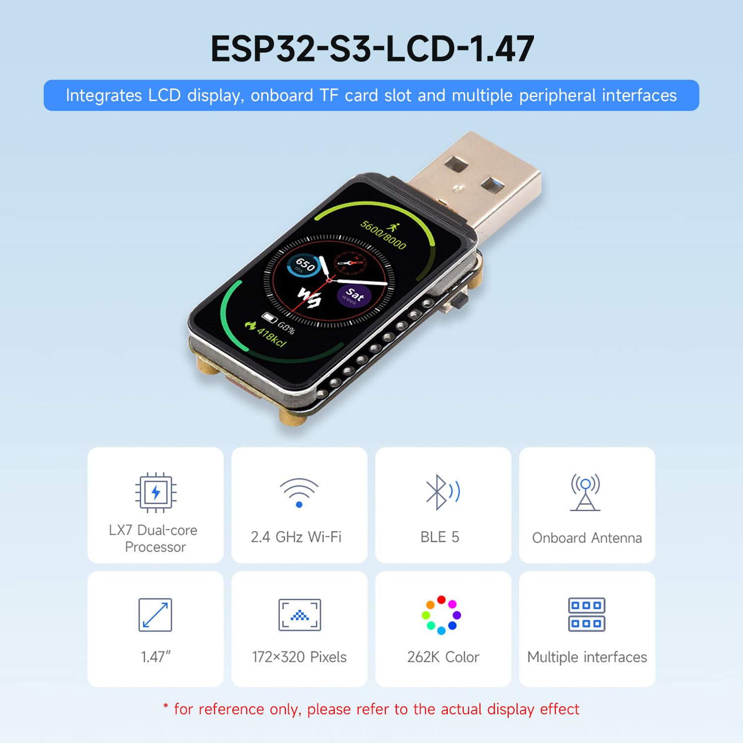 Foto 3 | Placa De Desarrollo Waveshare Esp32-s3 Lcd De 1 47 Pulgadas Con Wifi Y Ble - Venta Internacional.