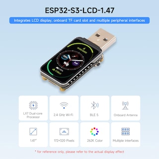 Foto 3 | Placa De Desarrollo Waveshare Esp32-s3 Lcd De 1 47 Pulgadas Con Wifi Y Ble - Venta Internacional.