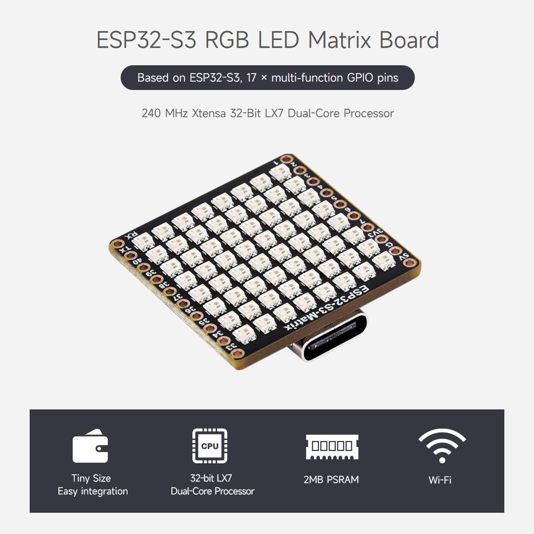 Foto 4 pulgar | Placa De Desarrollo Waveshare Esp32-s3-matrix Con Led Rgb 8x8 - Venta Internacional.