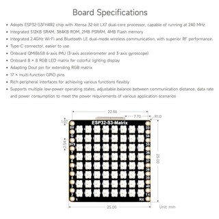 Foto 4 | Placa De Desarrollo Waveshare Esp32-s3-matrix Con Led Rgb 8x8 - Venta Internacional.