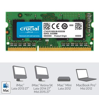 Foto 2 | Memoria Crucial Ct4g3s160bjm Sodimm De 4 Gb Ddr3 1600 Mhz Y 204 Pines - Venta Internacional.