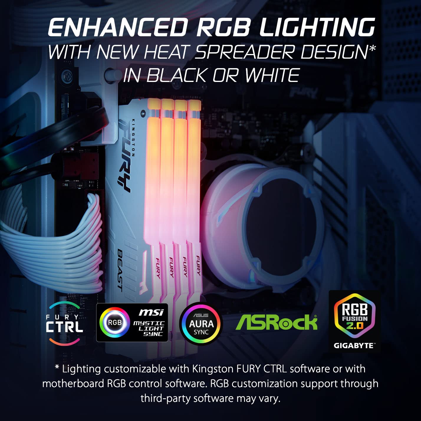 Foto 3 | Memoria Kingston Fury Beast Rgb Blanca Ddr5 De 128 Gb (4 X 32 Gb) - Venta Internacional.