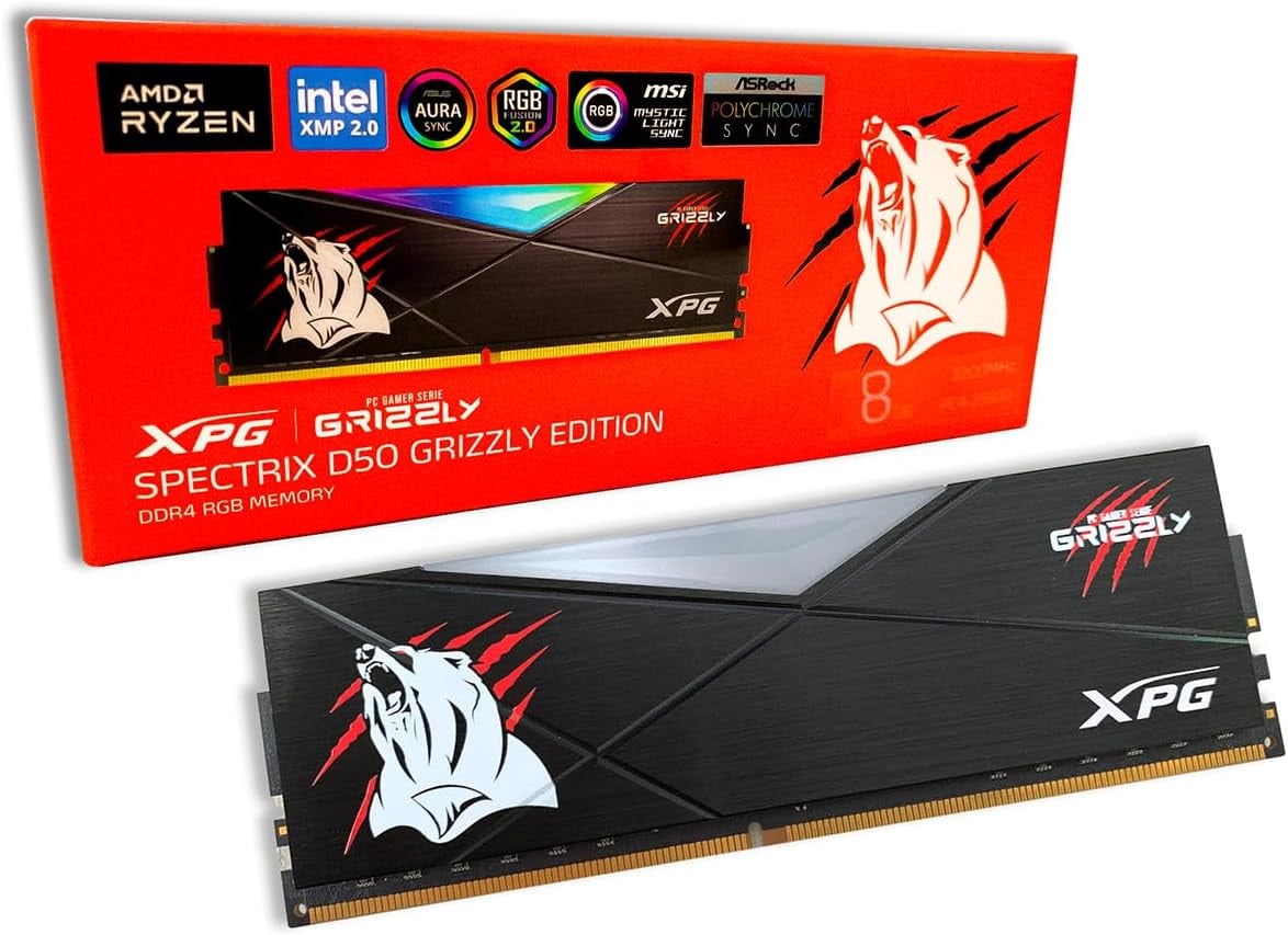 Ram Adata D50 Grizzly Ddr4 8gb 3200 Negro Rgb Ax4u32008g16a-sb50gz $569
