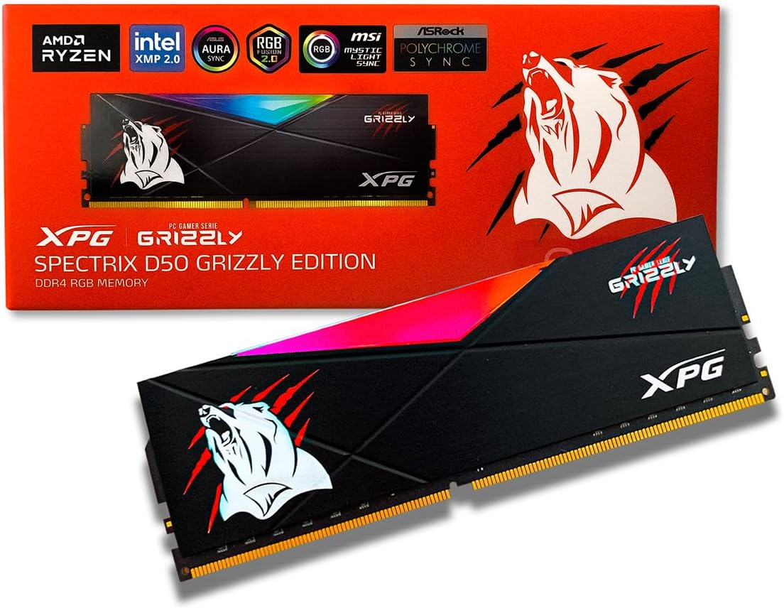 Foto 3 pulgar | Ram Adata D50 Grizzly Ddr4 8gb 3200 Negro Rgb Ax4u32008g16a-sb50gz
