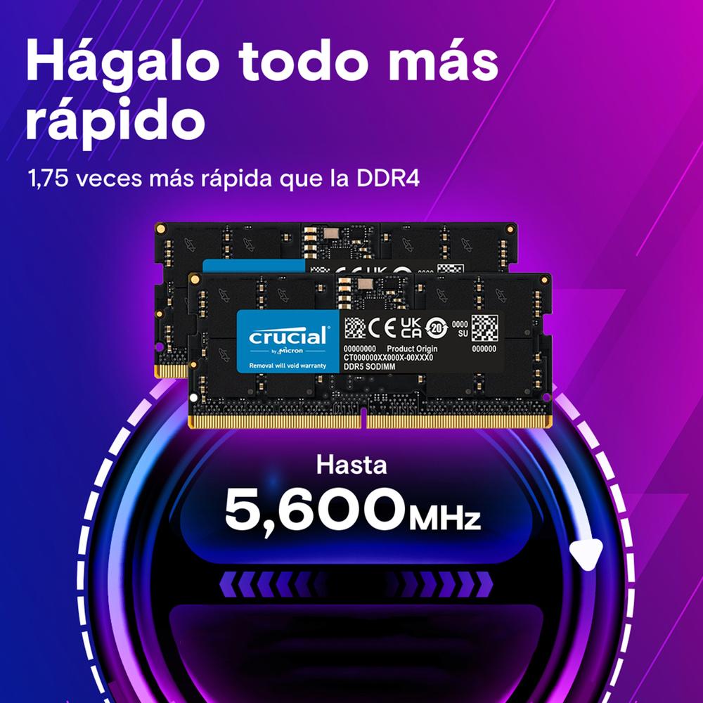 Foto 5 pulgar | Memoria Ram Ddr5 16gb 5600mt/s Crucial 1x16gb Laptop Negro