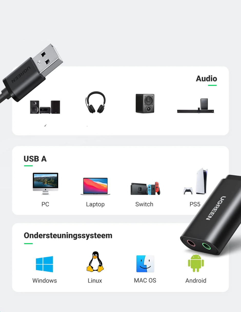 Foto 5 pulgar | Tarjeta Sonido Ugreen Usb Externa, Audio y Micrófono 3.5mm