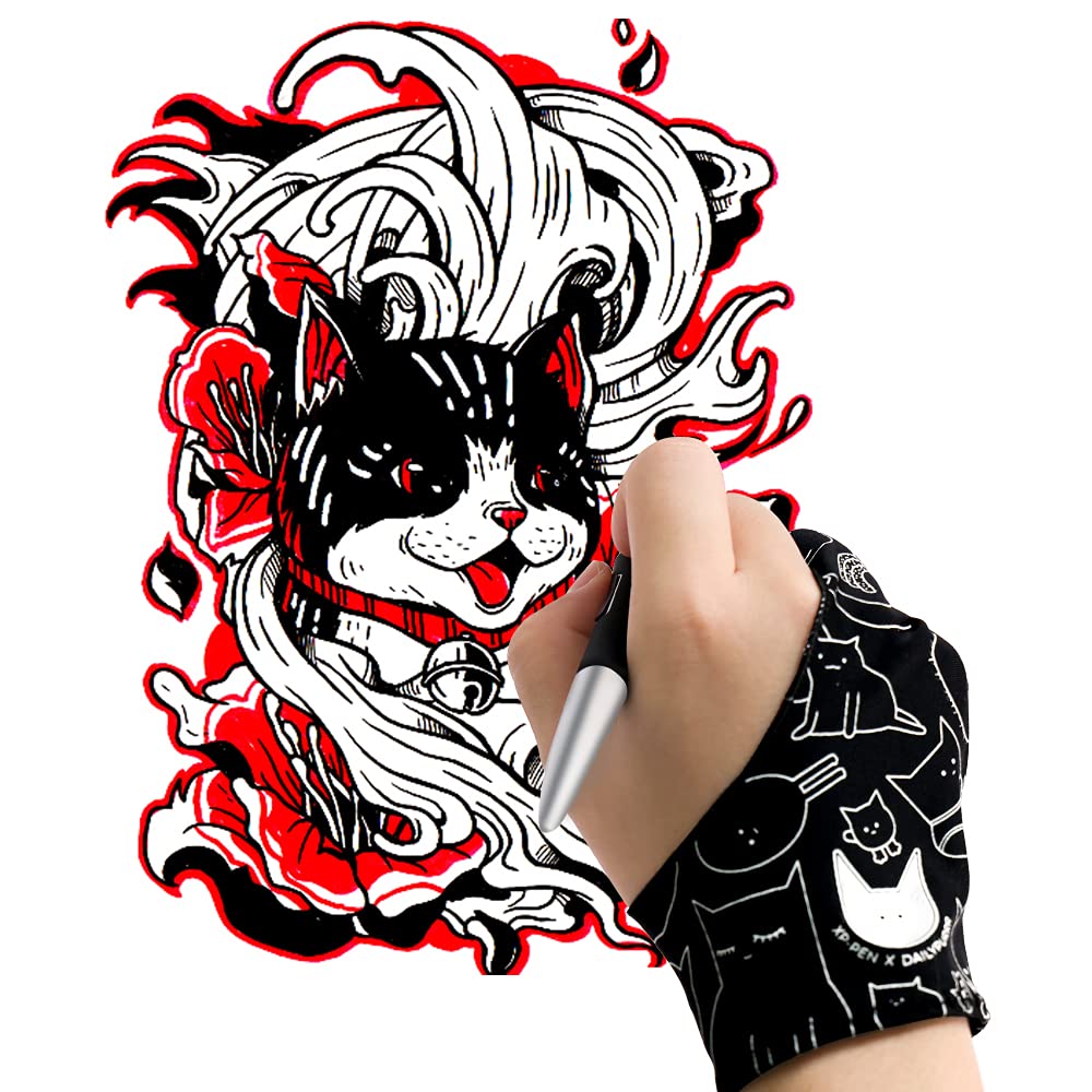 Foto 2 | Guante De Dibujo Xp-pen Xppen Digital Con Dos Dedos, Bonito Estampado De Gato - Venta Internacional.