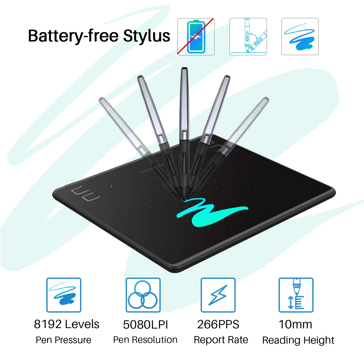 Foto 3 pulgar | Tableta Gráfica Huion Hs64 Con Lápiz Óptico 8192 Sin Batería