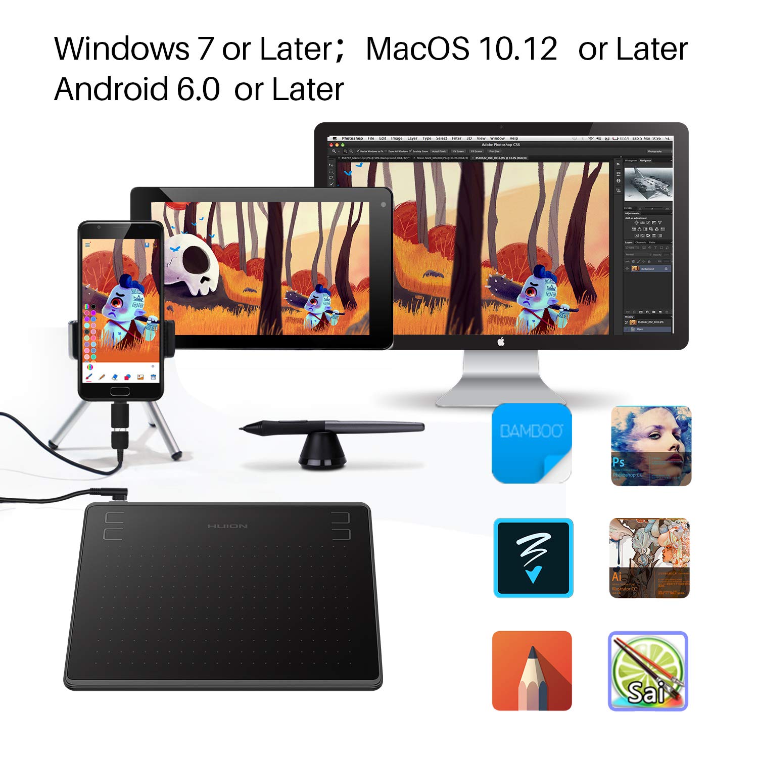 Foto 4 pulgar | Tableta Gráfica Huion Hs64 Con Lápiz Óptico 8192 Sin Batería