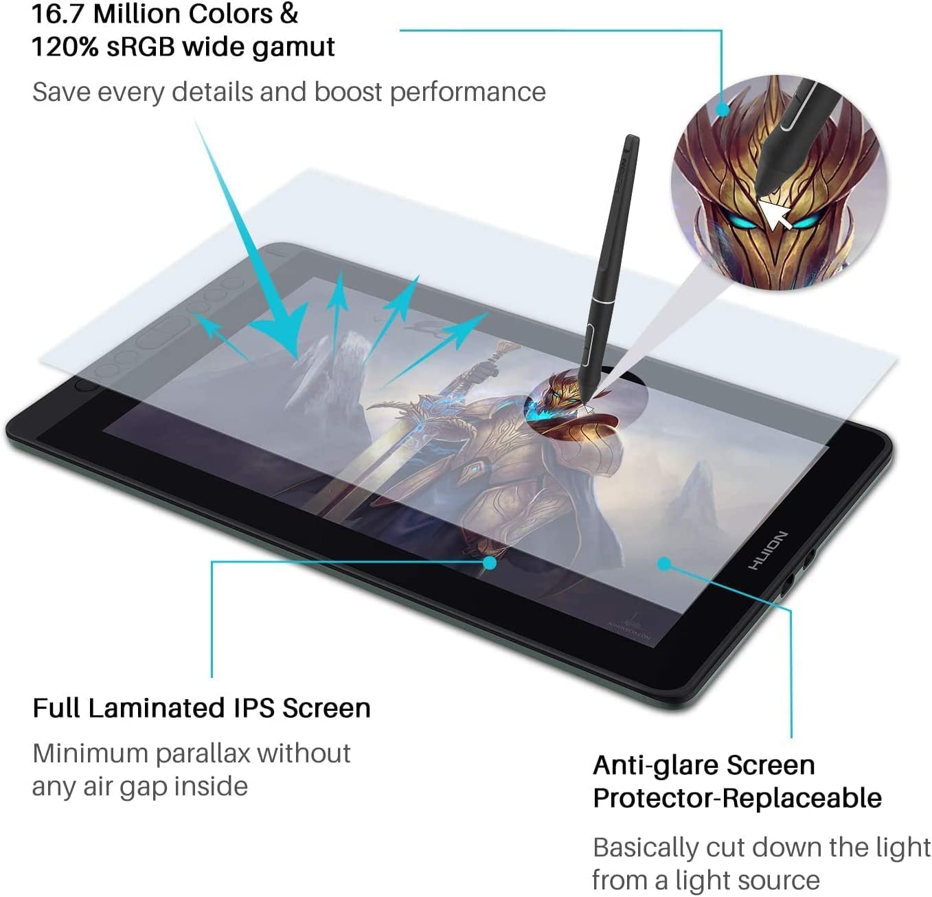 Foto 6 | Tableta Gráfica Huion Kamvas 13: Pantalla De 13,3'', Bolígrafo Y 8 Teclas Rápidas