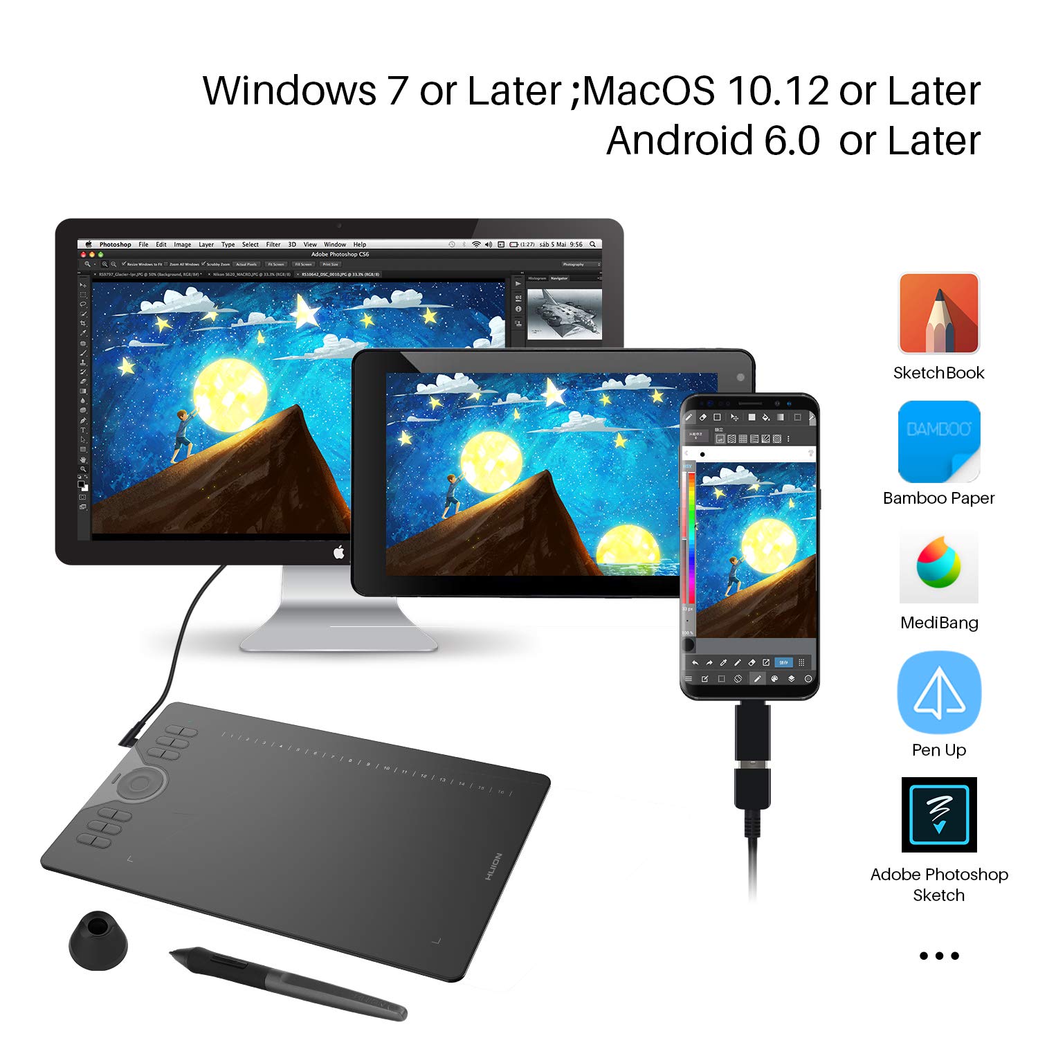 Foto 3 | Tableta De Dibujo Gráfico Huion Hs610 De 10 X 6,25 Pulgadas Con Lápiz
