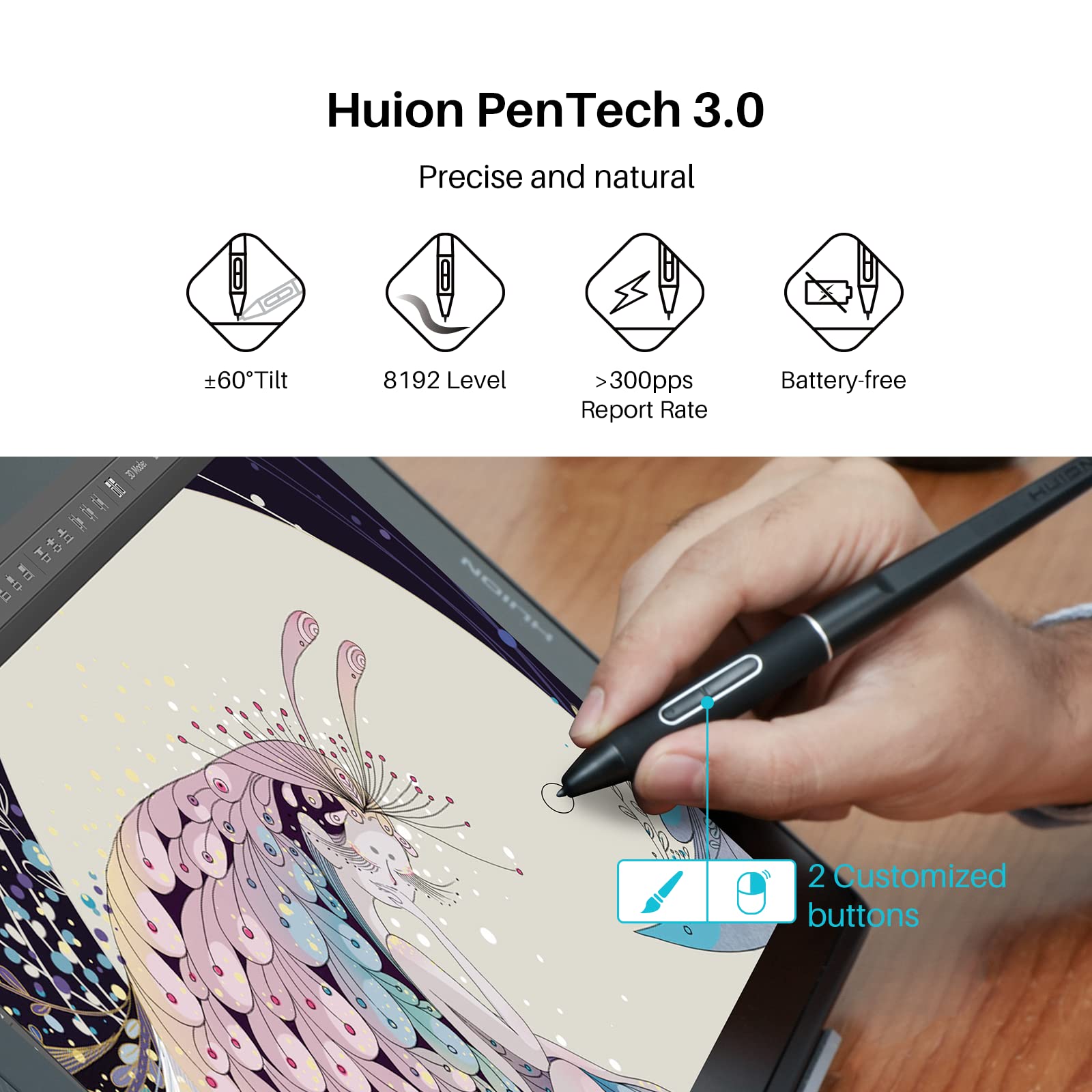 Foto 6 pulgar | Tableta De Dibujo Huion Kamvas Pro 16 2.5k Qhd Con Pantalla De 15.8''