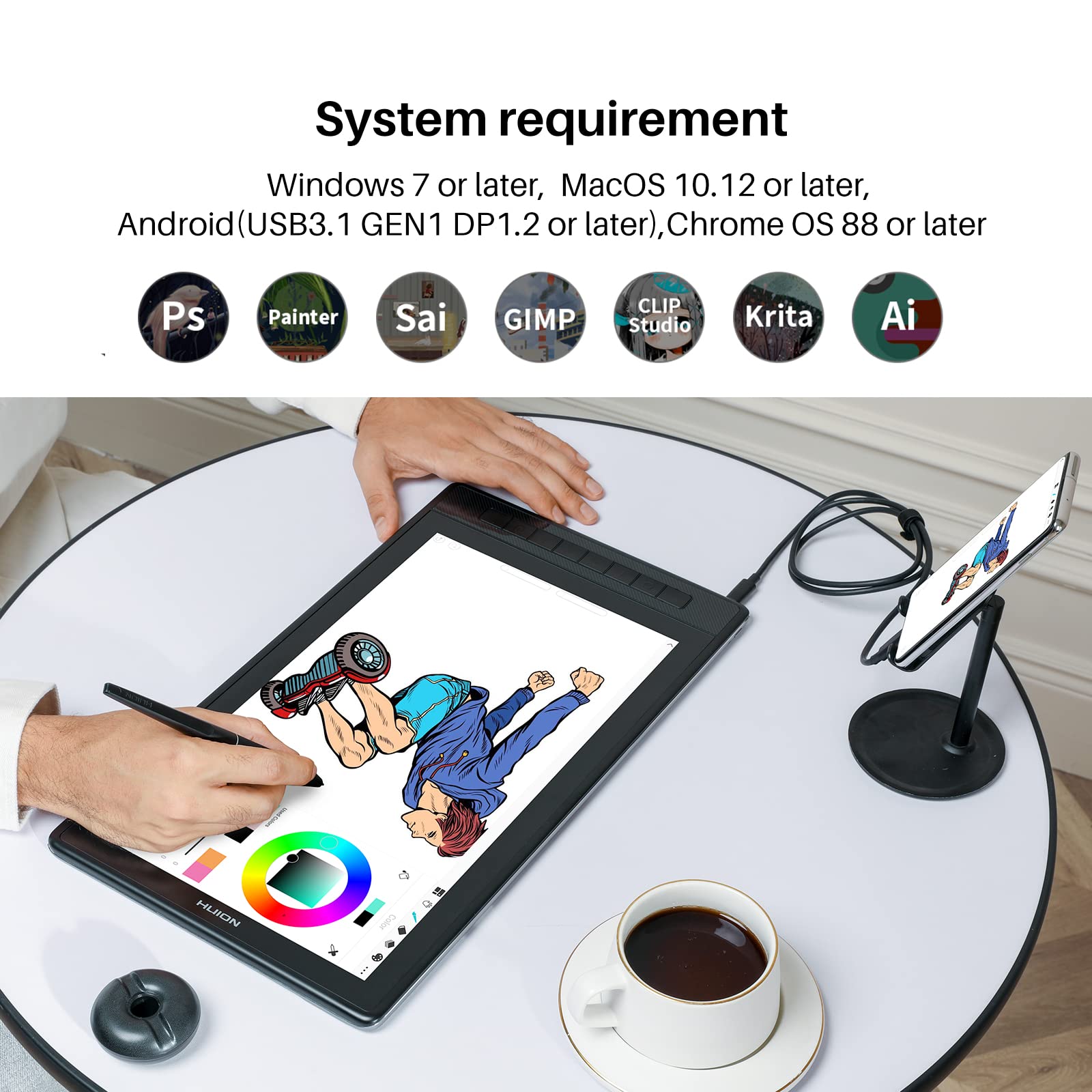 Foto 8 pulgar | Tableta De Dibujo Huion Kamvas Pro 16 2.5k Qhd Con Pantalla De 15.8''