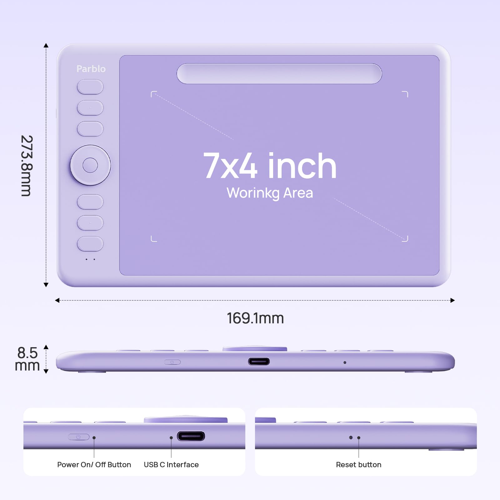 Foto 7 | Tableta De Dibujo Parblo Intangbo Sw Wireless 7x4'' Púrpura - Venta Internacional.