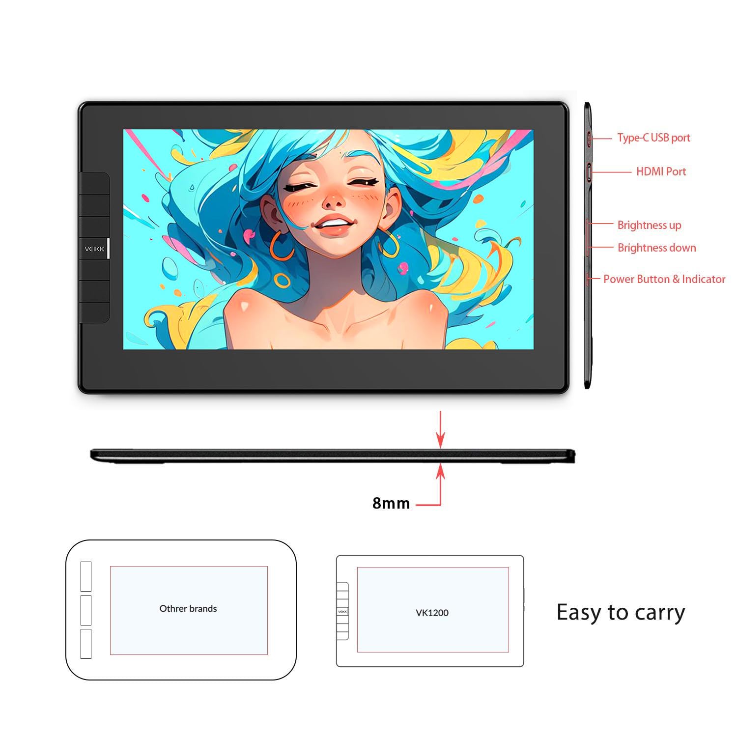 Foto 8 pulgar | Tableta De Dibujo Veikk Vk1200v2 Full Hd De 11.6 Pulgadas Con Lápiz Capacitivo - Venta Internacional.