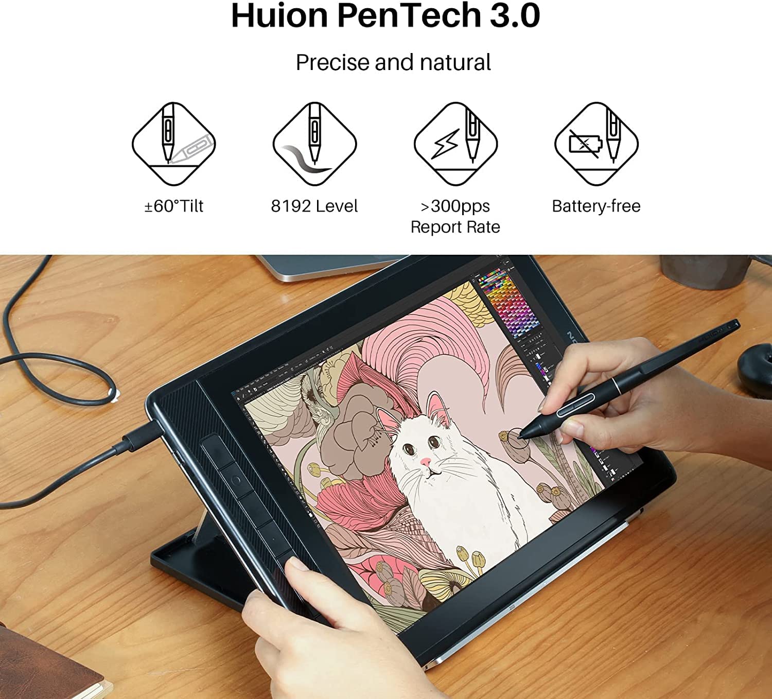 Foto 6 | Tableta Gráfica Huion Kamvas Pro 13 2.5k Color Negro, 13,3 Pulgadas, Compatible Con Android, Incluye Plumilla Y Soporte