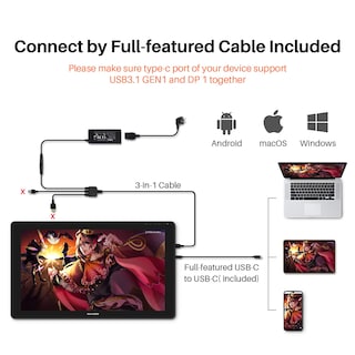 Foto 6 | Tableta Gráfica Huion Kamvas 22 Plus Color Negro, 21,5 Pulgadas, Con Soporte Ajustable Y Lápiz Sin Batería