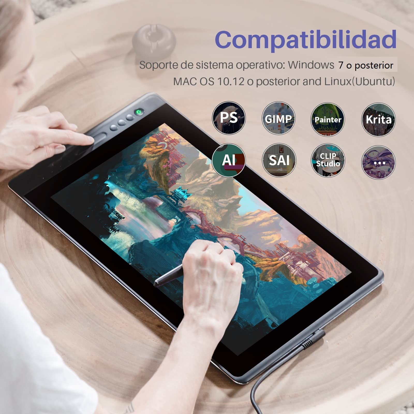 Foto 7 | Tableta Gráfica Huion Kamvas Pro 16 Color Negro, 15,6 Pulgadas, Laminada, Antideslumbrante, Con Soporte