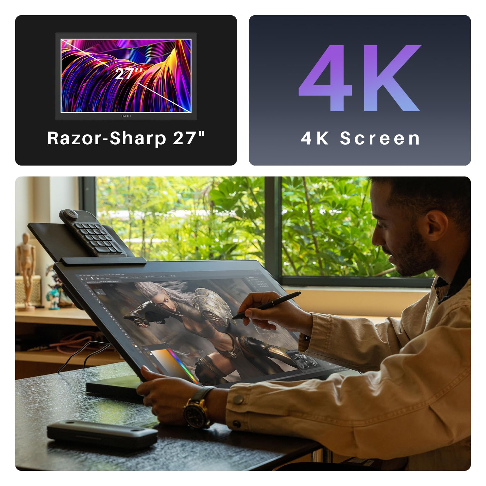 Foto 3 pulgar | Huion Kamvas Pro 27 4k Tablet Gráfica Con Lápiz Sin Batería, Vidrio Antirreflejo, Pentech 4.0 Y Pantalla Laminada 9