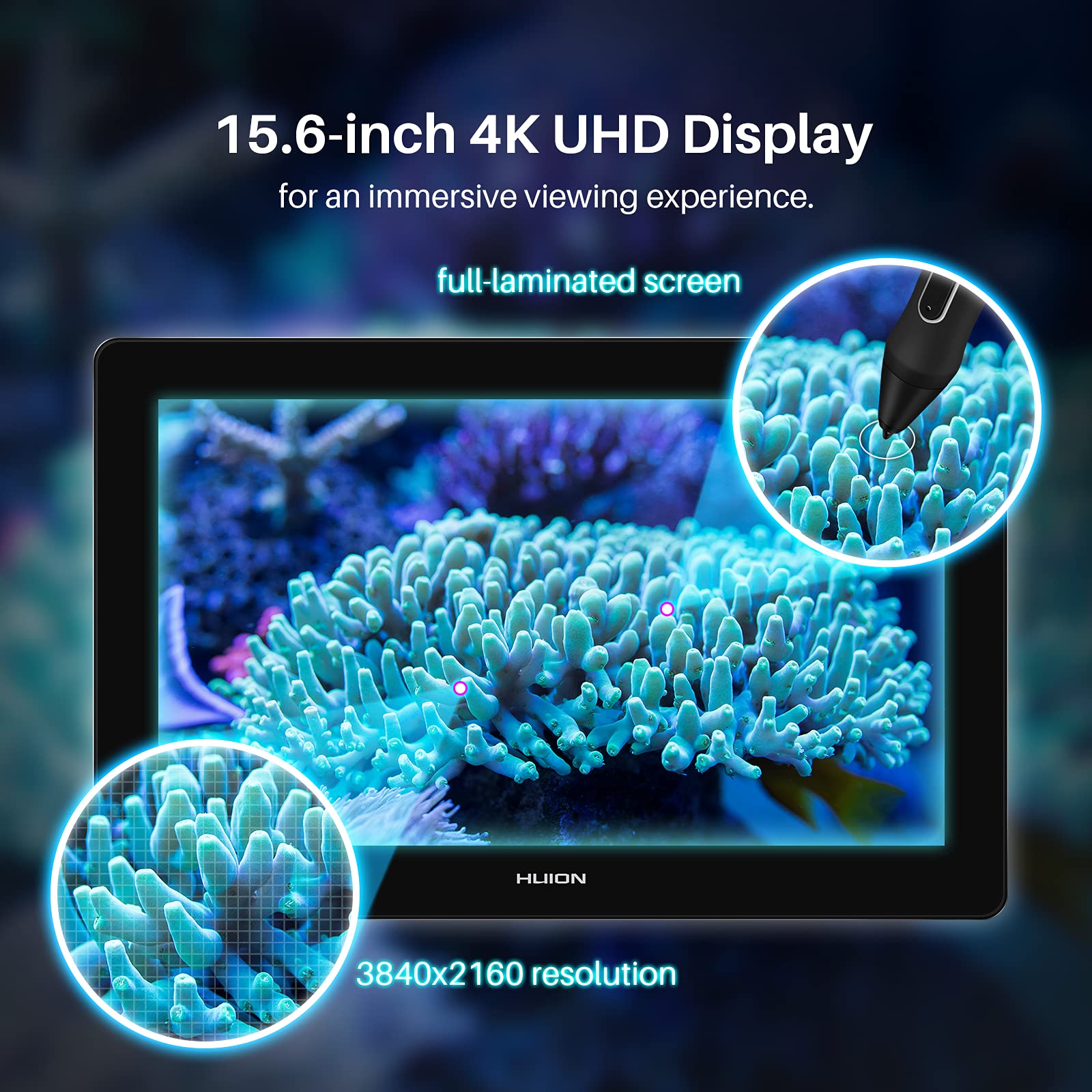 Foto 3 pulgar | Huion Kamvas Pro 16 Plus 4k Tablet Gráfica 15.6'' Con Lápiz Sin Batería, Pantalla Laminada, 145% Srgb, Compatible