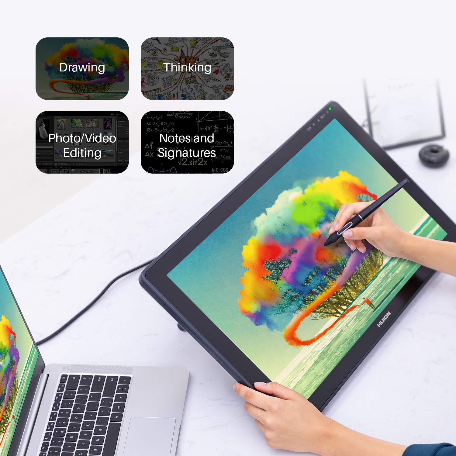 Foto 7 | Huion Kamvas 22 Tablet Gráfica Con Pantalla, Lápiz Sin Batería 8192 Niveles, Soporte Ajustable Y 20 Puntas De Repuesto