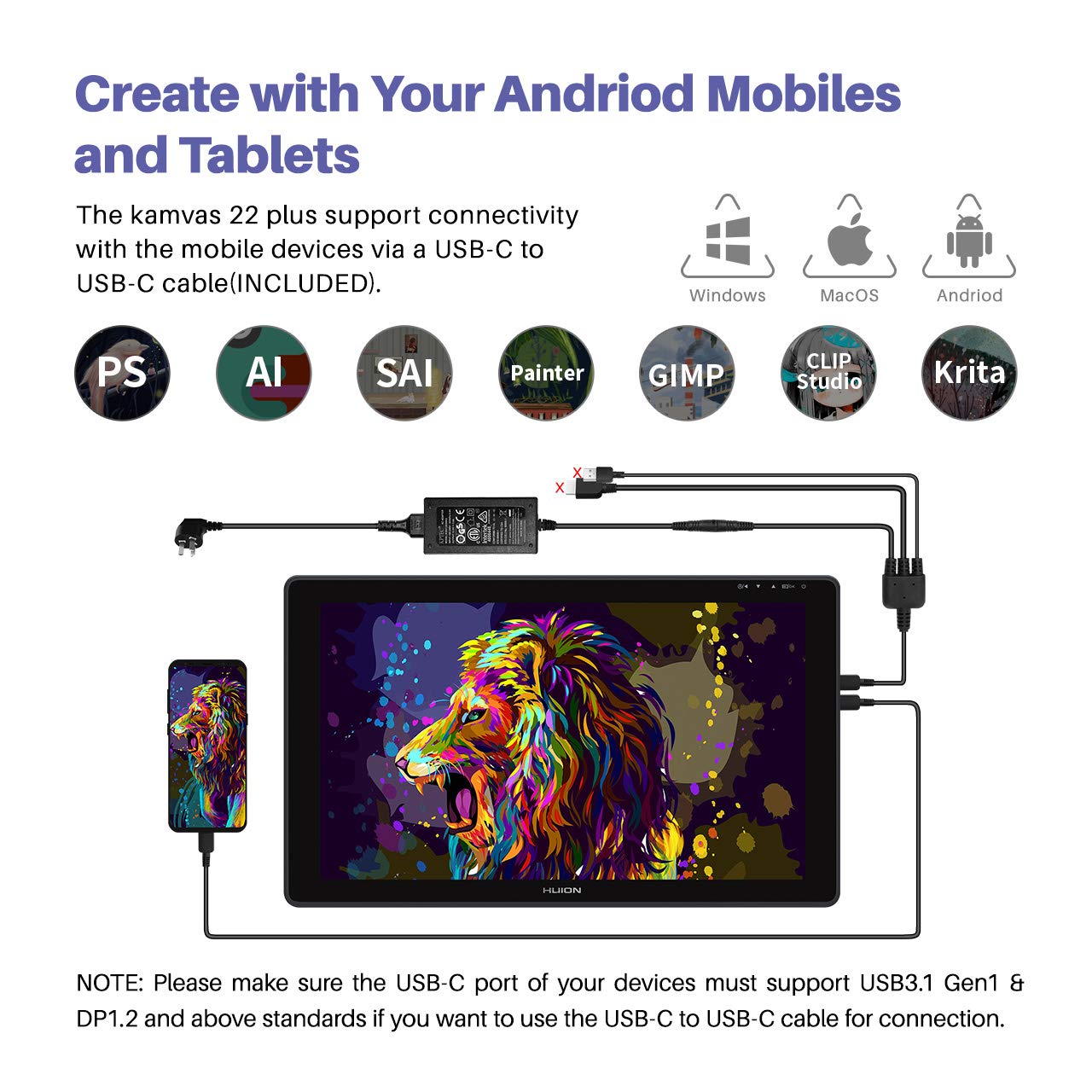Foto 4 | Huion Kamvas 24 Plus 2.5k Qhd Tablet Gráfica Con Lápiz Sin Batería, Pantalla Laminada Qd, 140% Srgb, Para Pc Y Mac