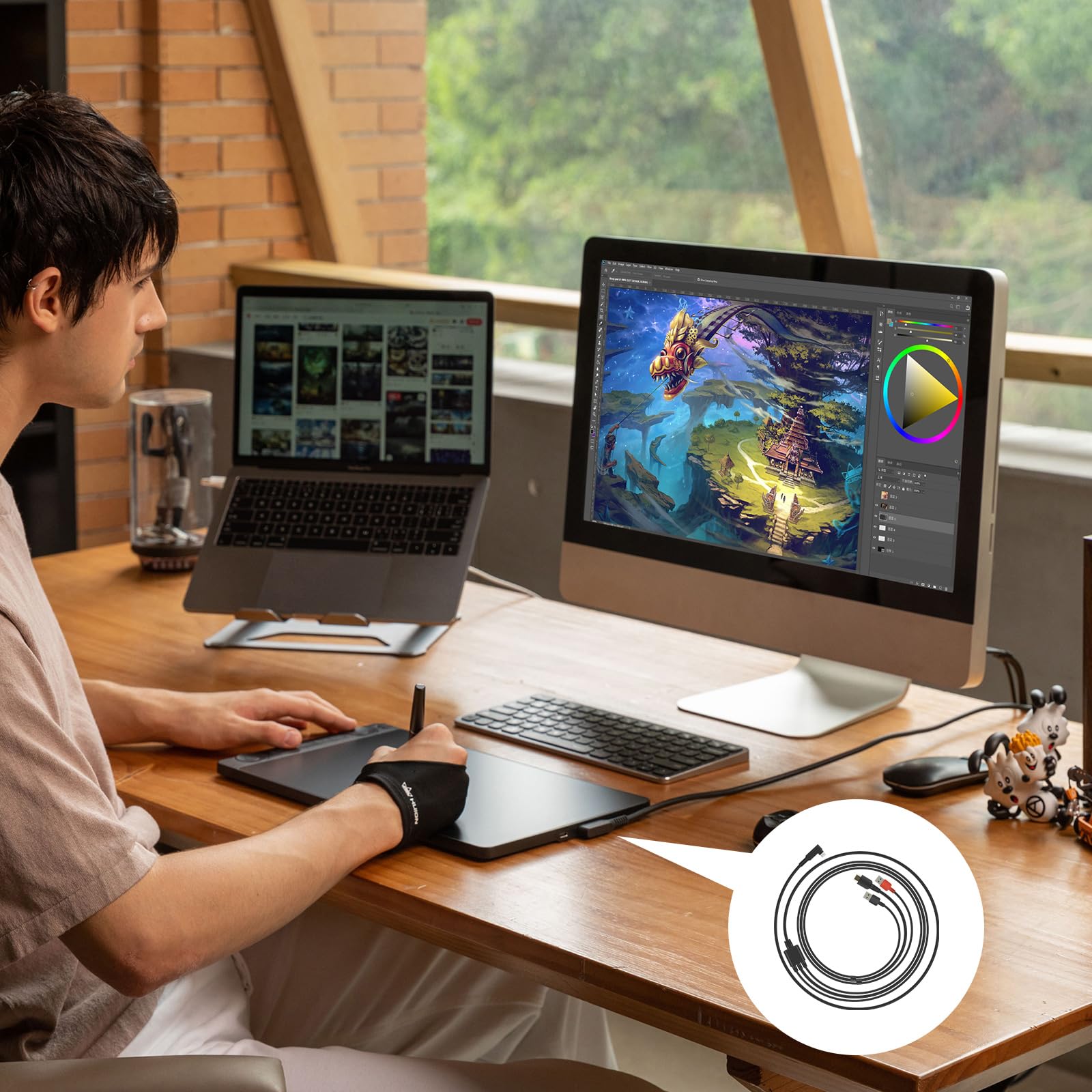 Foto 4 pulgar | Cable Usb-c 3 En 1 Para Tableta De Dibujo Huion Kamvas 13 (gen 3) - Venta Internacional.