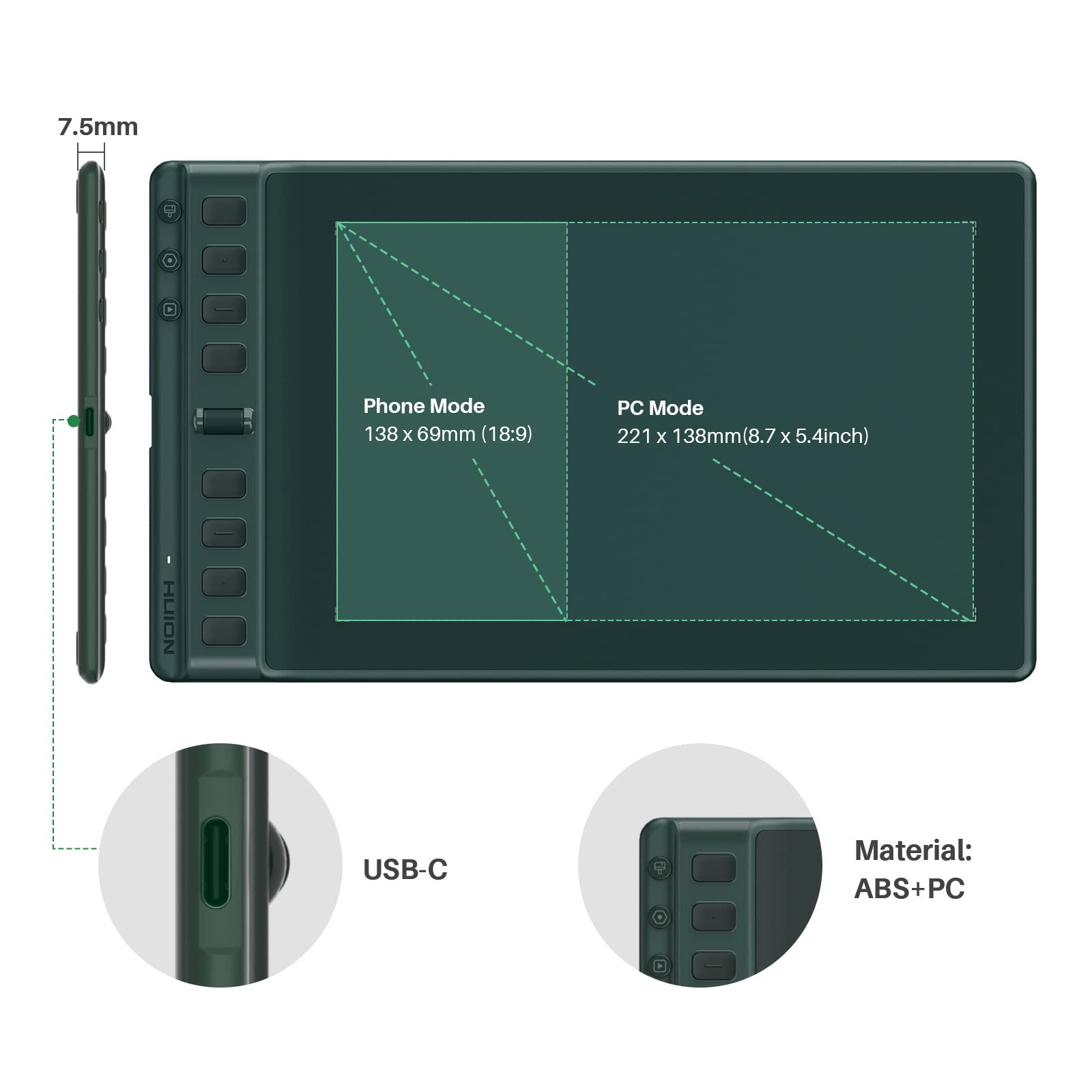 Foto 7 | Tableta De Dibujo Huion Inspiroy 2 Medium 2023 Con Lápiz Óptico Verde - Venta Internacional.