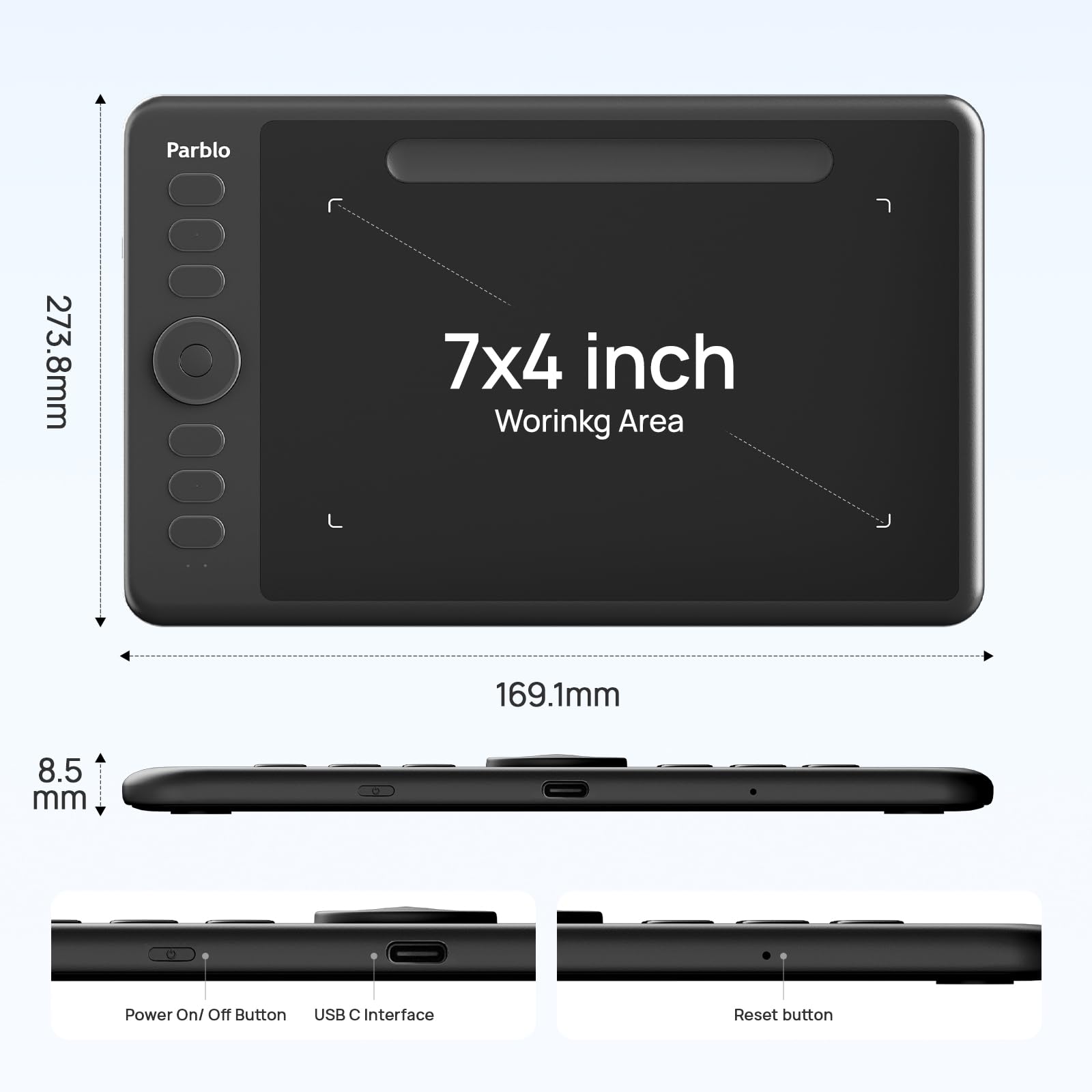 Foto 7 | Tableta De Dibujo Parblo Intangbo Sw Inalámbrica De 7x4 Pulgadas - Venta Internacional.