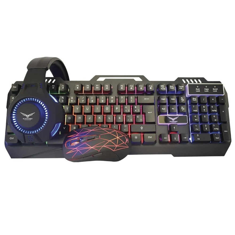 Foto 1 | Kit Teclado Mouse Diadema y Mousepad Naceb Na-0925 color Negro Gamer Led Rgb Iluminado en Español Numérico